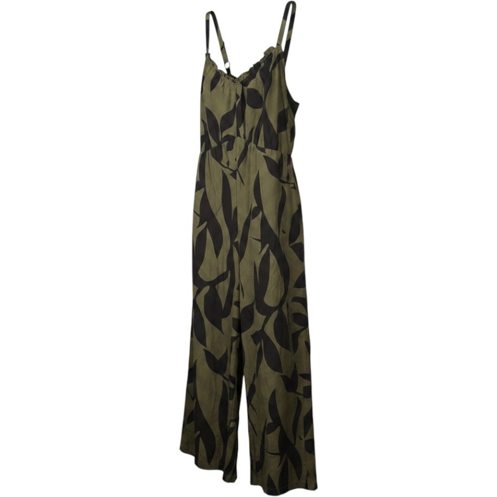 BloomChic Olive Green Black Leaf Print Wide Leg Jumpsuit Plus Size 18-20 US
